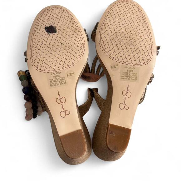 JESSICA SIMPSON GOLD GLITTER EMBELLISHED STRAPPY WEDGE SANDALS 8.5 LIKE NEW. - Picture 8 of 8